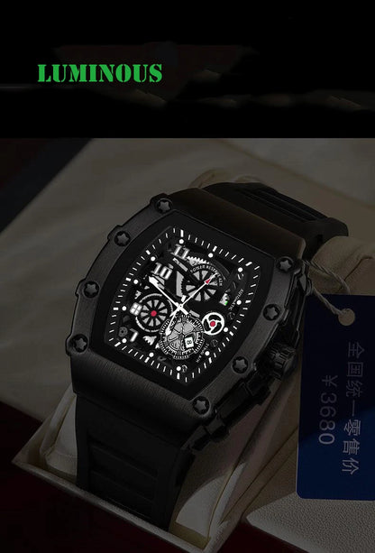 UTHAI Men's Watch Sports Fashion Trend Fully Automatic Quartz Wristwatch Hollow Waterproof Black Warrior Male Clock Watches