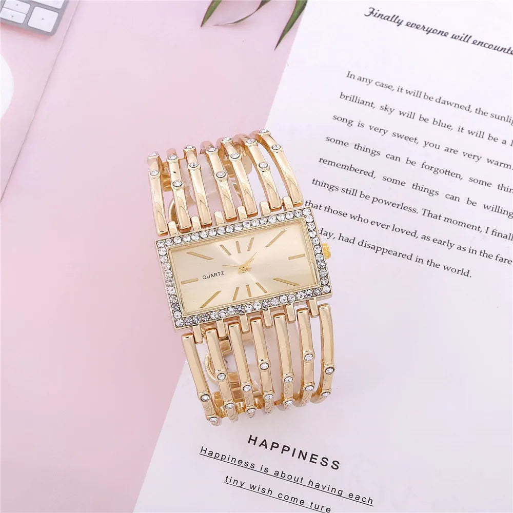 UTHAI W24 Women's Fashion Quartz Watches Lady's Stainless Steel Bracelet Casual Hollow Clock Girl Wristwatch Jewelry