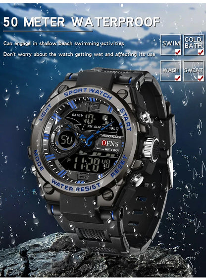 OFNS 6092 New Sport Military Men's Watches Waterproof Quartz Wristwatch LED Digital Watch for Male Clock Relogios Masculino