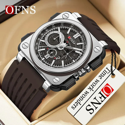 OFNS 1306 New High end Men's Quartz Watch Fashionable and Minimalist Square dial Strip Waterproof Men's Quartz Watch