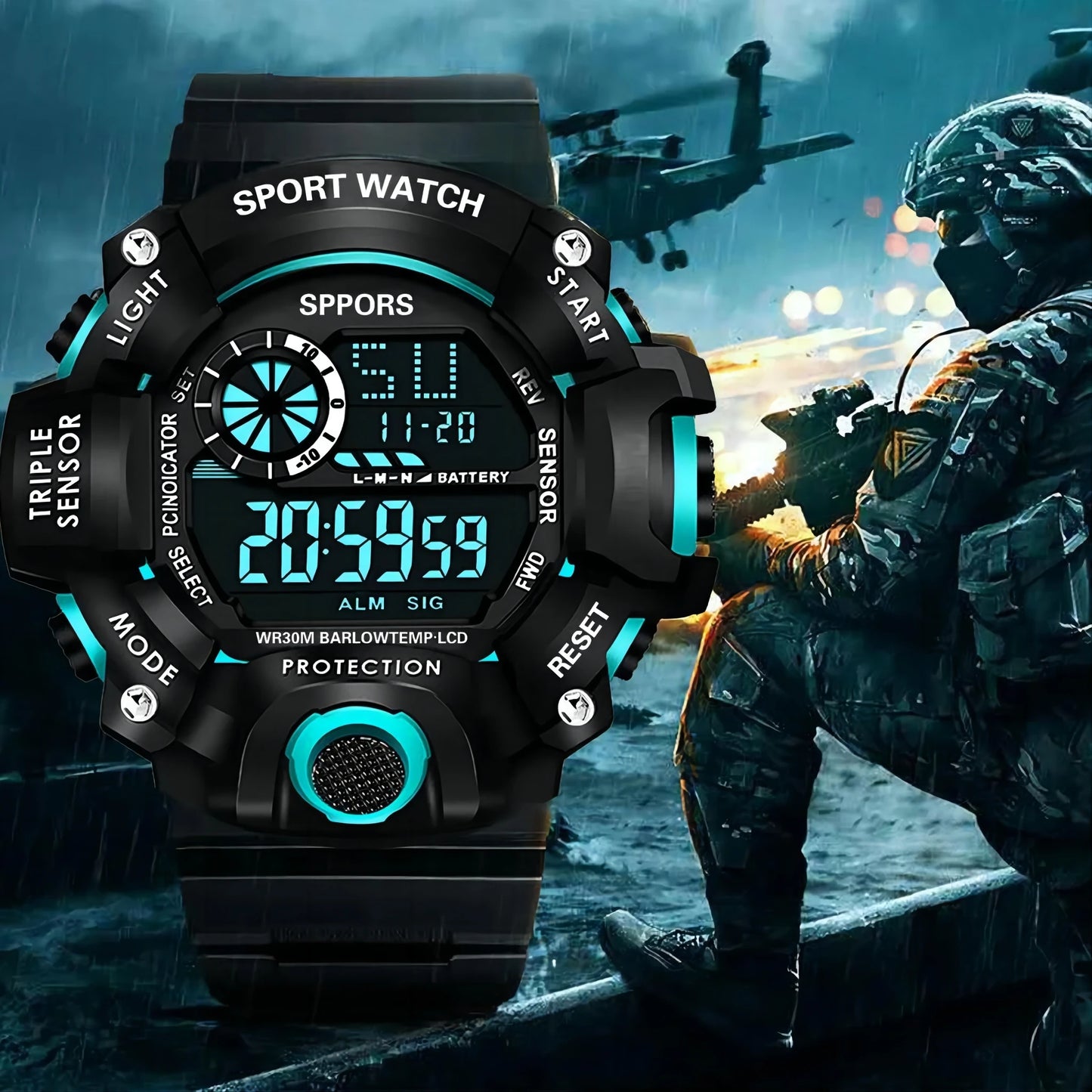 YIKAZE Y73 Men's Watch Digital Sports Electronic Wristwatch Large Dial Multifunctional Waterproof Luminous Alarm Male's Bracelet