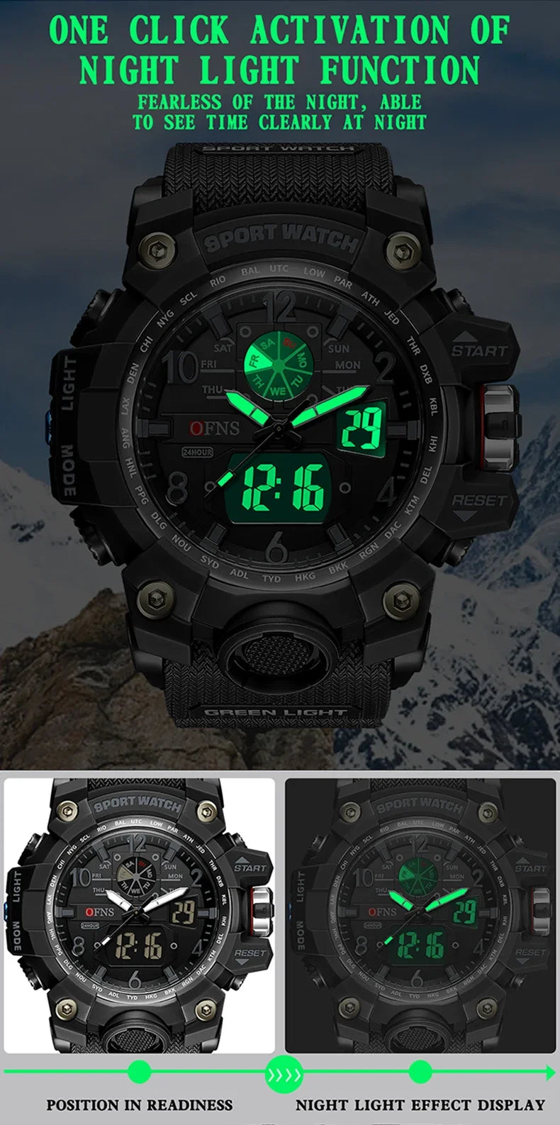 OFNS Top Brand Sports Men's Watches Military Quartz Watch Man Waterproof Wristwatch for Men Clock shock relogios masculino 3169