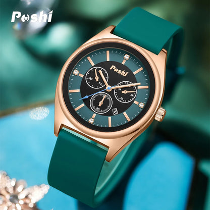 POSHI Fashion Women's Watches Luxury High Quality Silicone Strap Quartz Wristwatch with Date Original Ladies Casual Clock Gift