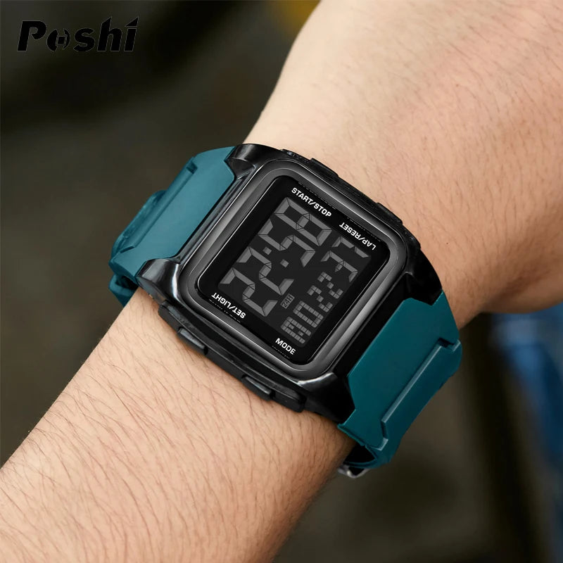 POSHI Original Sport Watch Mens Watches Luxury Stopwatch Luminous Alarm Clock Calendar Week Digital Wristwatch for Man 2023