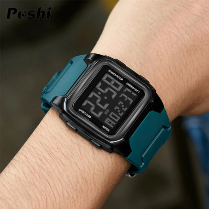 POSHI Original Sport Watch Mens Watches Luxury Stopwatch Luminous Alarm Clock Calendar Week Digital Wristwatch for Man 2023