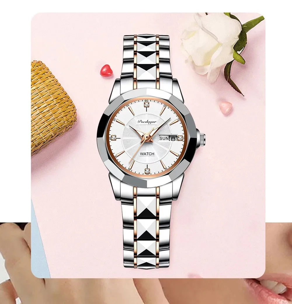 POEDAGAR Exquisite Minimalist Women Watch Luxury Fashion Stain Steel Ladies Waterproof Quartz Wristwatch Rose Gold Female Clock