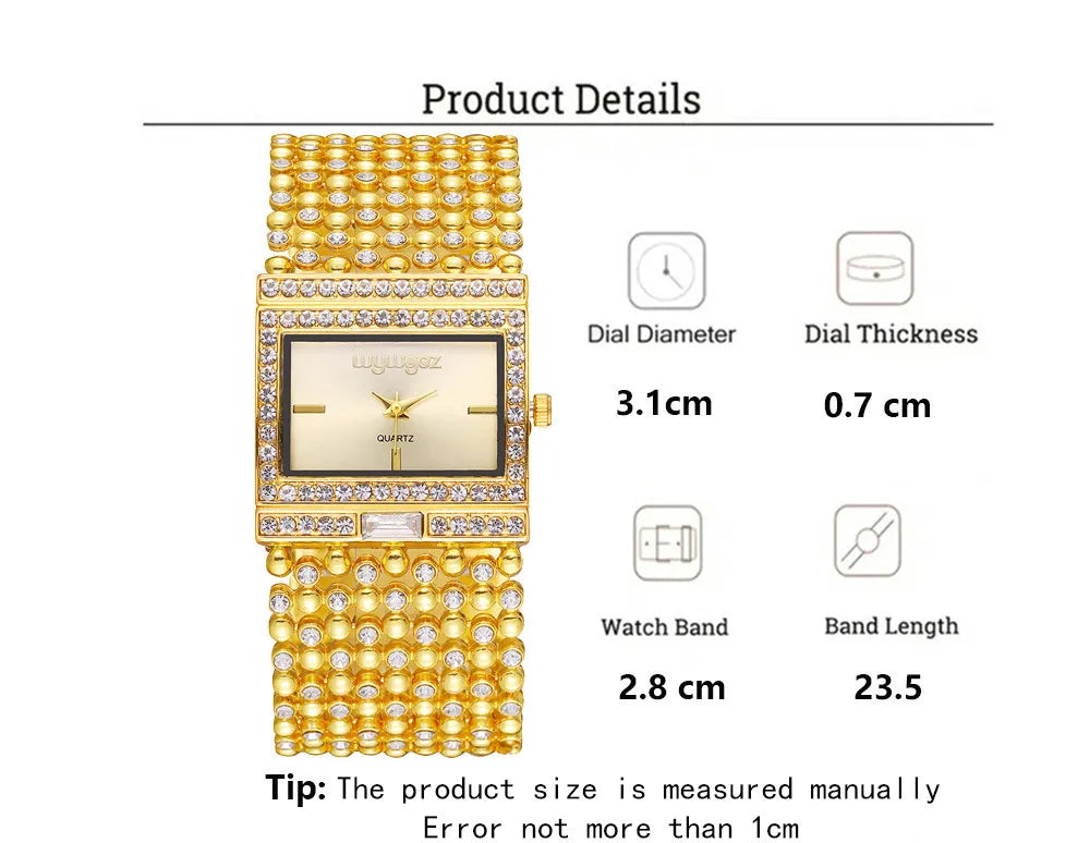 UTHAI W25 Women's Square Quartz Watch Fashion Brand Light Luxury Stainless Steel Bracelet Girls' Diamond Inlaid Wristwatches