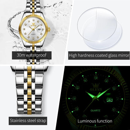 Montres pour femmes OLEVS Montre-bracelet de luxe en diamant élégante pour femmes Montre-bracelet en acier inoxydable étanche Montre lumineuse pour femmes Ensemble de bijoux