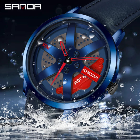 SANDA Fashion Rim Watch Hub Custom Design Sports Car Rim Sports Watch Waterproof Creative 2023 Male Watch Mens Wheel Wristwatch