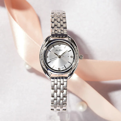 Seiko ALBA Watch For Women Quartz Watches Casual Business Oval Metal Silver 3Bar Waterproof  Watchs