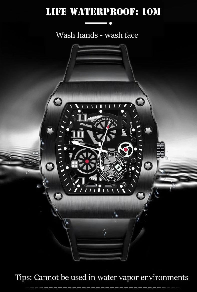 UTHAI Men's Watch Sports Fashion Trend Fully Automatic Quartz Wristwatch Hollow Waterproof Black Warrior Male Clock Watches