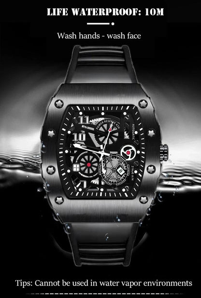 UTHAI Men's Watch Sports Fashion Trend Fully Automatic Quartz Wristwatch Hollow Waterproof Black Warrior Male Clock Watches