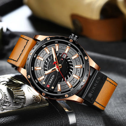 Watches CURREN for Men Luxury Brand Fashion Quartz Wristwatch with Leather Strap Casual Business Clock Male