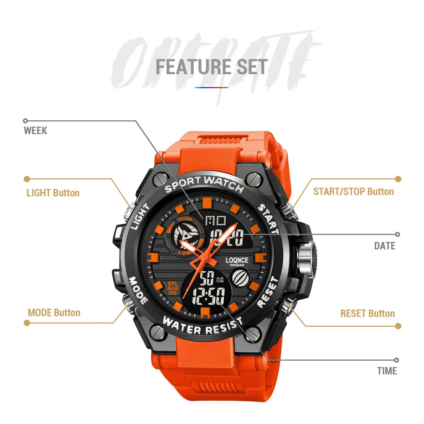 New LOQNCE Watch 98002 High Quality Analog-Digital Movement Men's Watch TPU Band Luminous Calendar 50M Waterproof Sports Watches