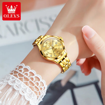 OLEVS 2906 NOUVELLE Montre à Quartz pour Femmes Double Calendrier Étanche Cadran Chiffré en Acier Inoxydable Montre-Bracelet pour Femmes Cadeau de Noël