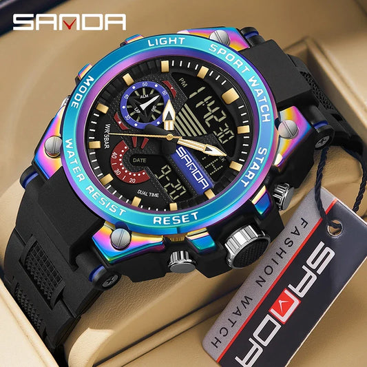 Sanda 3302 New Product Watch Youth Multi functional Fashion Trend Men's Watch Cool Waterproof Alarm Clock Men's Watch