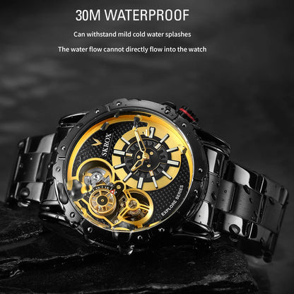 SKROX Steampunk Big Size Steel Skeleton Automatic Men Watch Original Brand Luxury Field Sports Diver Wristwatches Military Clock