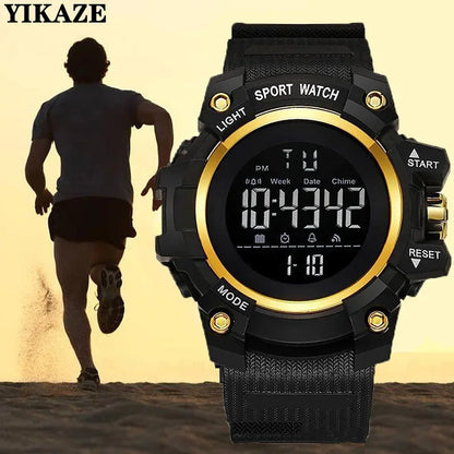 YIKAZE 9030 Montre numérique étanche pour hommes Montres de sport LED Réveil Montre-bracelet électronique Horloge militaire pour homme Cadeau pour enfants