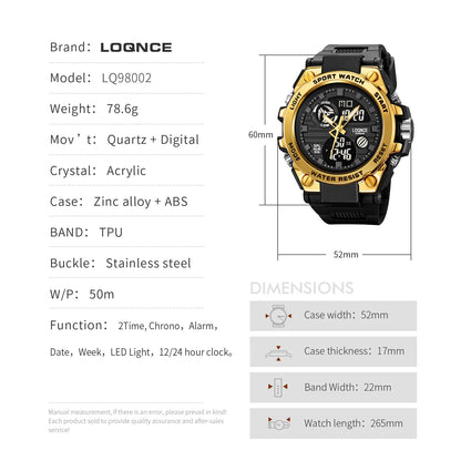 New LOQNCE Watch 98002 High Quality Analog-Digital Movement Men's Watch TPU Band Luminous Calendar 50M Waterproof Sports Watches