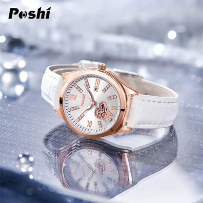 POSHI Original Brand Women Watch Fashion Quartz Watches Simple Casual Leather Ladies Bracelet Diamond Wristwatch Gift 2023