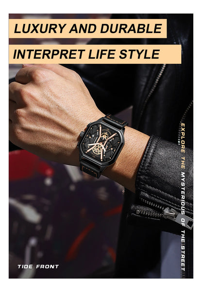 POEDAGAR Fashion Men Wristwatches Luxury Chronograph Luminous Waterproof Date Man Watch Square Dial Leather Quartz Men's Watches