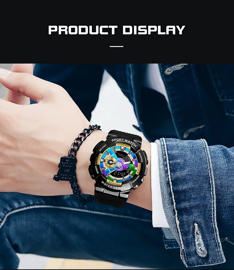 Sanda men 9004 style with raise hand lamp function creative personality Man Double Display Synchronous Movement Electronic Watch