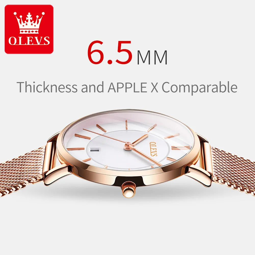 OLEVS Watch Women Rose Gold Top Brand Luxury JAPAN Movement Quartz Ultra Thin Ladies Watch Calendar Date Necklace Watch Set