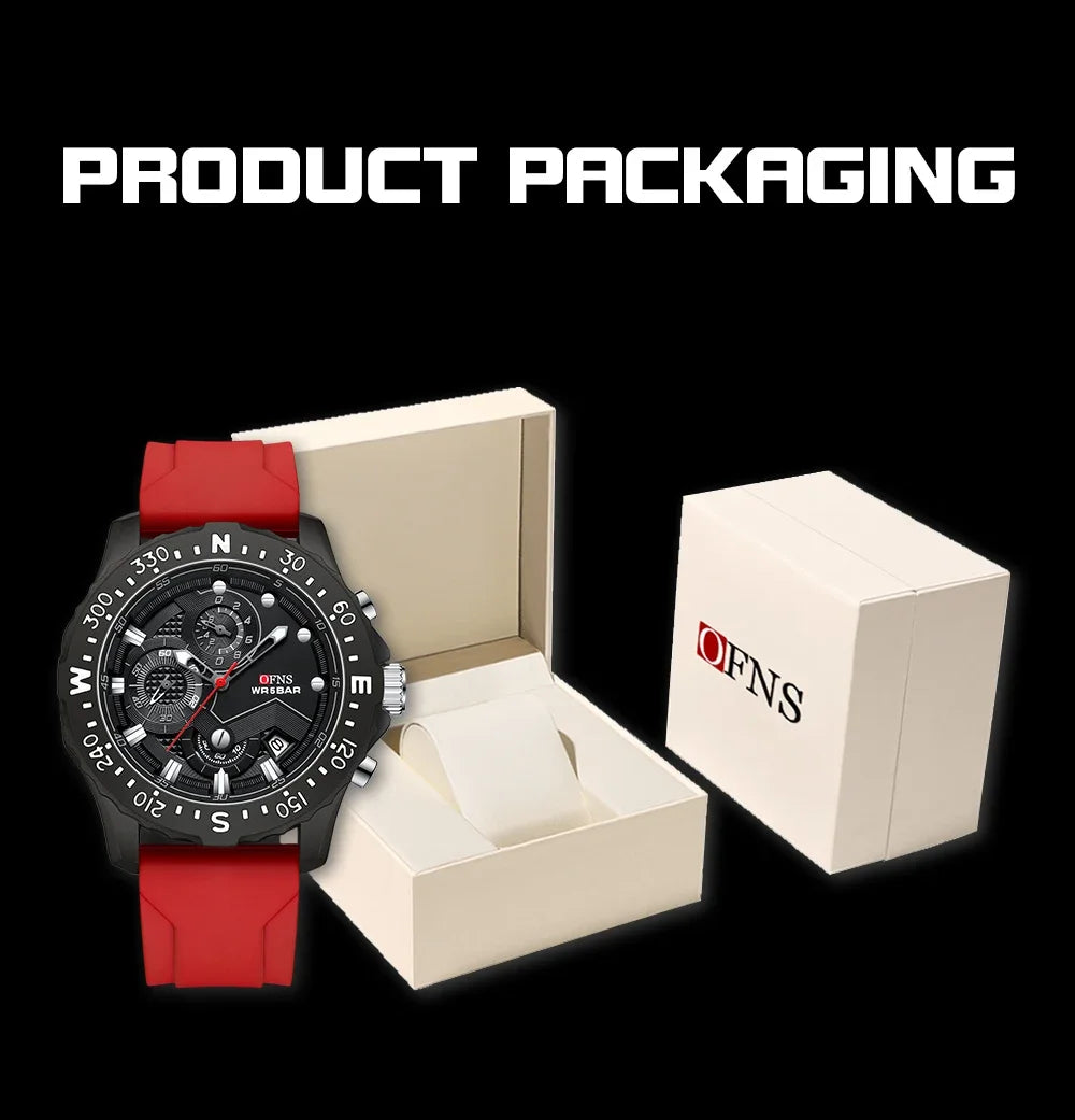 OFNS Brand 1302 Luxury Fashion Men's Quartz Watch Men's Watch Business Silicone Sports Waterproof Military Quartz Men's Watch