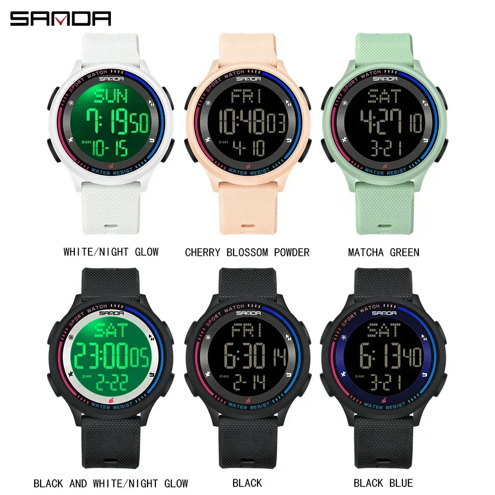 Sanda 6158 New Published Multiple Functions Outdoor Sports Waterproof Digital Movement LED Men Wrist Electronic Alarm Watches