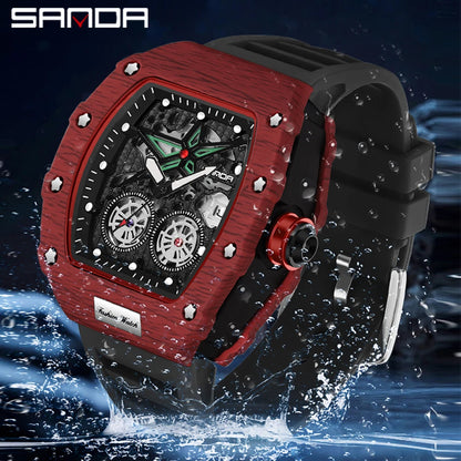 SANDA New Men's Watches rectangle Shock Sports Military 50M Waterproof Quartz Watch For Male motion Wristwatch Clock Men 7060