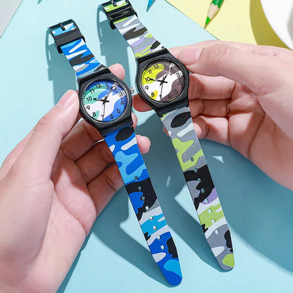 UTHAI New Children's Watch Sports Camo Digital Boys Girls Primary Secondary School Students Fashion Quartz Clock Watches gift