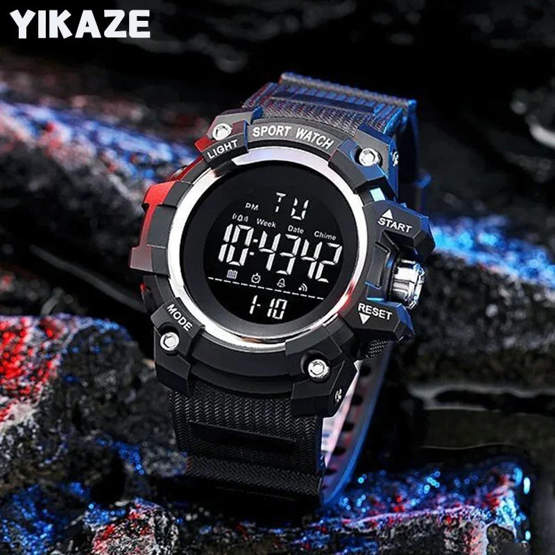 YIKAZE 9030 Montre numérique étanche pour hommes Montres de sport LED Réveil Montre-bracelet électronique Horloge militaire pour homme Cadeau pour enfants