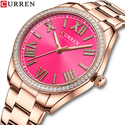 CURREN New Luxury Quartz Ladies Bracelet Watch Rhinestone Dial Elegant Luminous Pointer Stainless Steel Watch Relogio Feminino