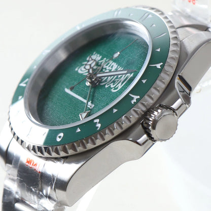 Automatic Mechanical Movement Flag of Saudi Arabia Dial NH34 GMT Watch 40mm Green Bezel Men's Watch Sapphire Crystal Waterproof