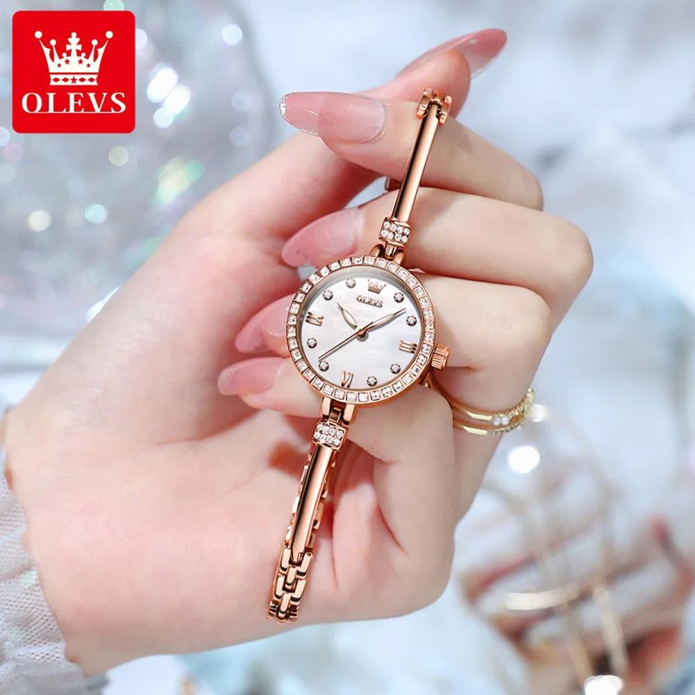 Montre originale OLEVS ultra fine avec cadran de 8 mm pour femme, montre-bracelet de luxe en diamant, mode élégante, pour dames