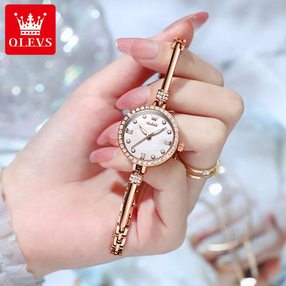 Montre originale OLEVS ultra fine avec cadran de 8 mm pour femme, montre-bracelet de luxe en diamant, mode élégante, pour dames