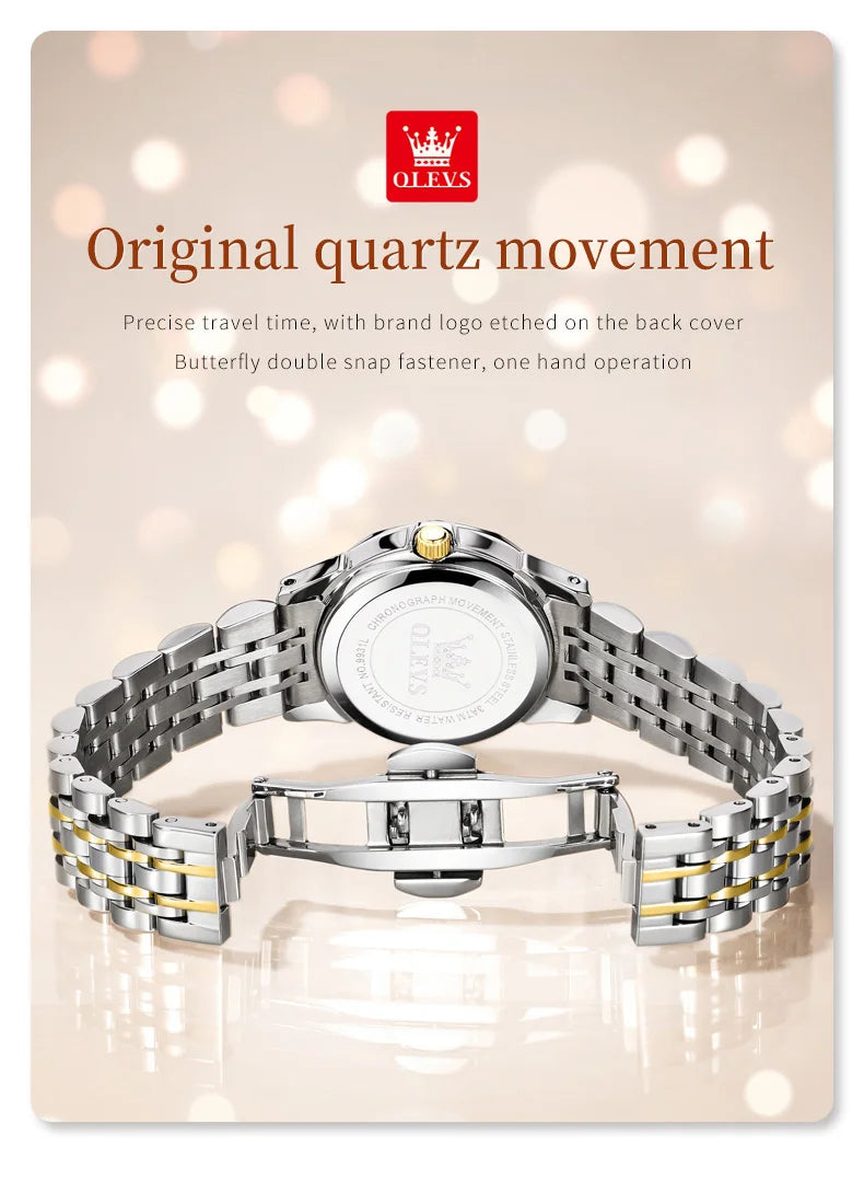 Montre à quartz OLEVS pour femmes, montre-bracelet élégante et originale en acier inoxydable avec miroir en losange, montre-bracelet étanche avec diamant