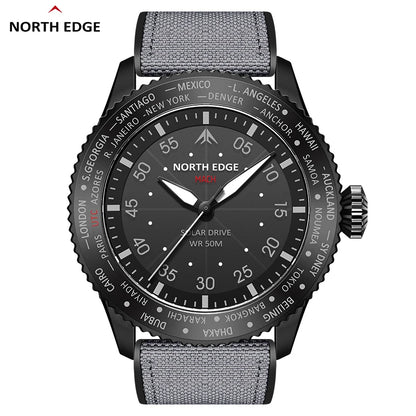 NORTH EDGE 2024 MACH Solar Power Quartz Watch Men Waterproof 50M Men's Pilot Sports Wristwatches Luminous Enviormentally Clock