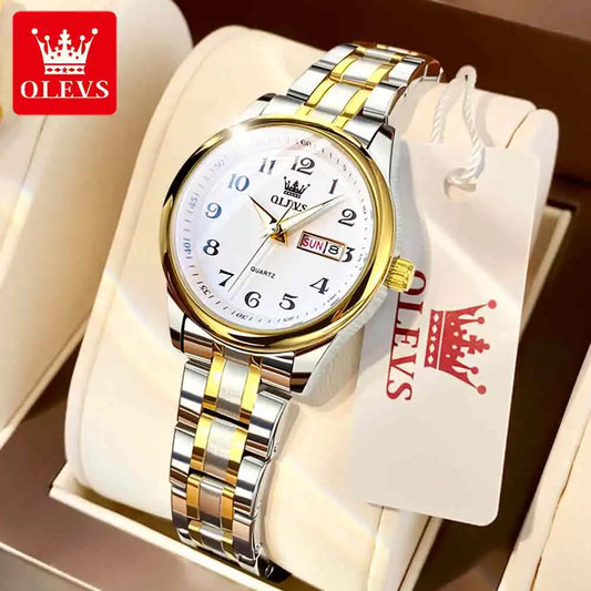 OLEVS Quartz Women Watch Gold Silver Luxury Waterproof Stainless steel Classic Date Digital Watch Original Ladies Watch Jewelry