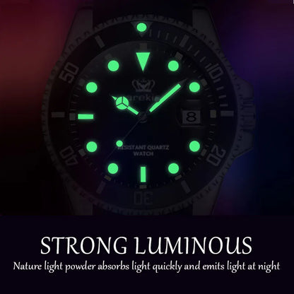 POEDAGAR Top Brand Luxury Fashion Silicone Strap Green Dial Diver Watch Men Waterproof Date Quartz Clock Sport Mens Watches Gift