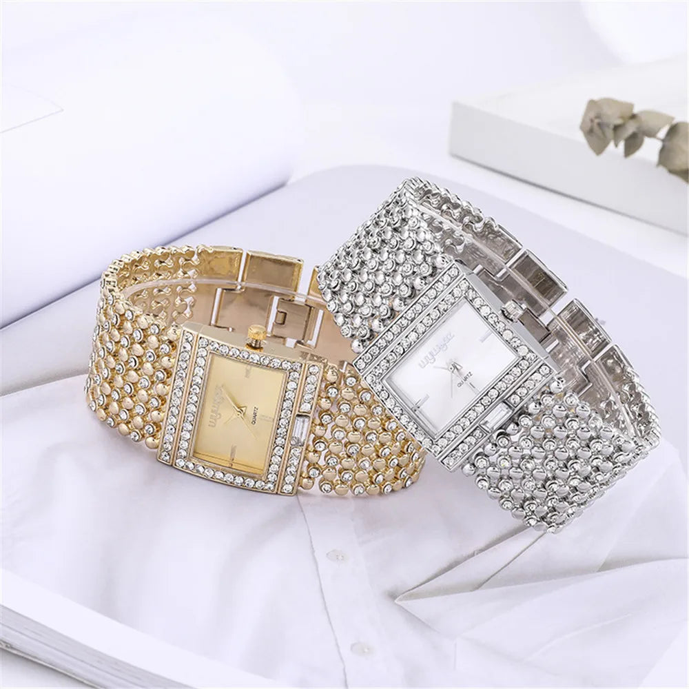 UTHAI W25 Women's Square Quartz Watch Fashion Brand Light Luxury Stainless Steel Bracelet Girls' Diamond Inlaid Wristwatches