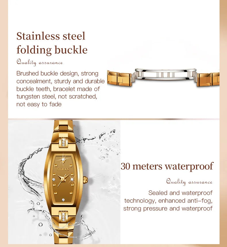 OLEVS Japan Movement Watch for Women Slim Thin Tungsten Steel Strap Elegant Diamond Wristwatch Ladies' Watches Bracelet Set Gift