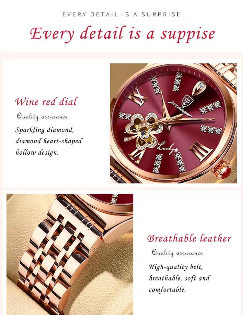 POEDAGAR Women Watch Fashion Luxury Wine Red Quartz Watches Waterproof Stainless Stain Ladies Wristwatch Romatic Girlfriend Gift