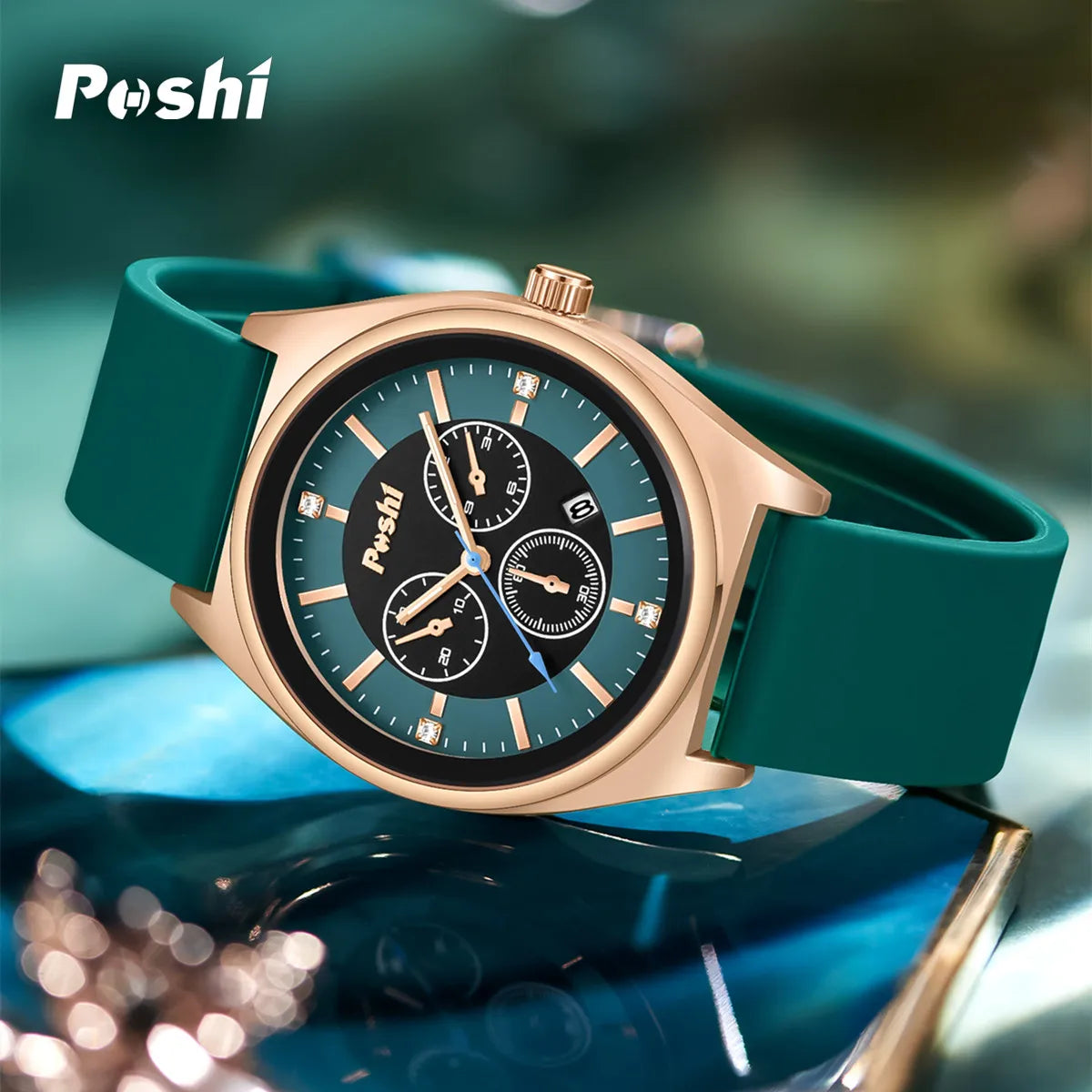 POSHI Fashion Women's Watches Luxury High Quality Silicone Strap Quartz Wristwatch with Date Original Ladies Casual Clock Gift