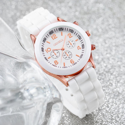 Montre-bracelet à quartz en silicone pour femme, ensemble de 2 pièces, bracelet en forme de cœur