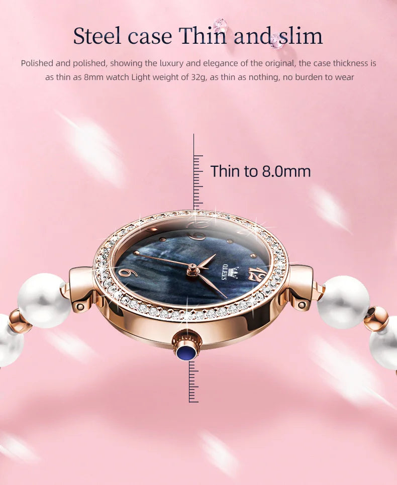 OLEVS Pearl Chain Watch for Women Luxury Diamond Dial Waterproof Original Top Brand Quartz Watches Gift Sets Relógio Feminino