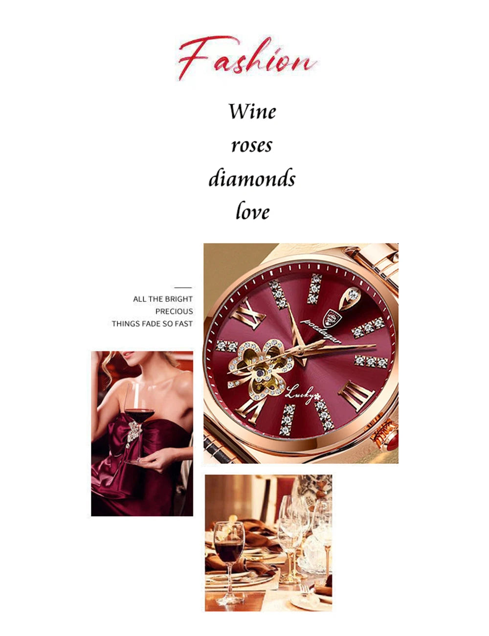 POEDAGAR Women Watch Fashion Luxury Wine Red Quartz Watches Waterproof Stainless Stain Ladies Wristwatch Romatic Girlfriend Gift