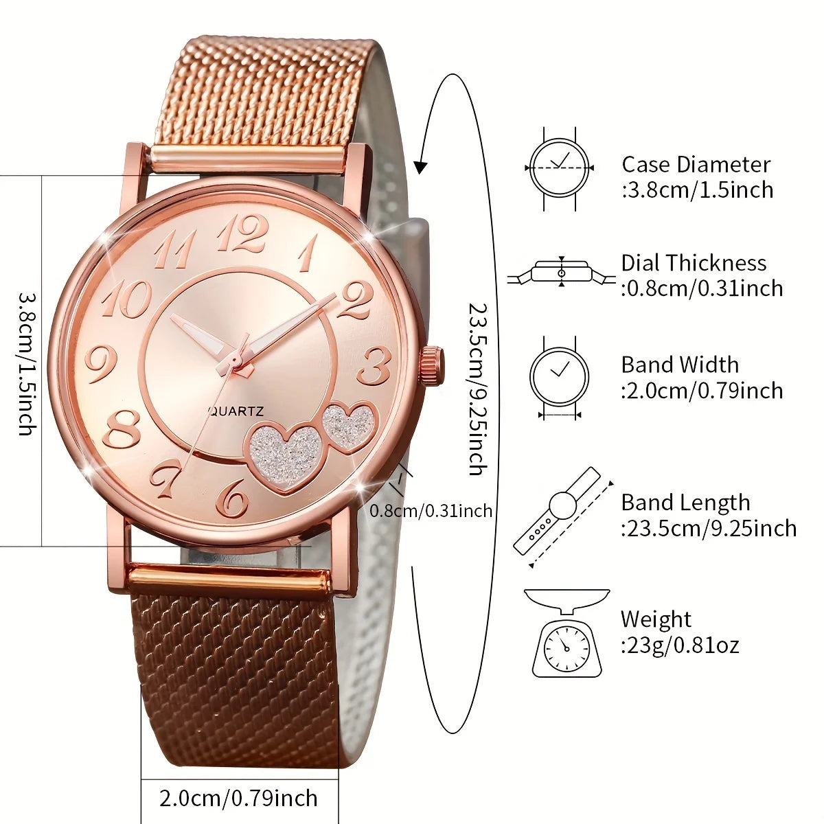 Montre à quartz pour femme avec cadran en forme de cœur et bracelet en strass, bracelet en plastique, montre-bracelet analogique, 2 pièces/ensemble