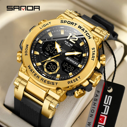 SANDA Brand New 6178 Men's Quartz Electronic Watch Cool and Multi functional Waterproof Steel Band Men's Quartz Electronic Watch