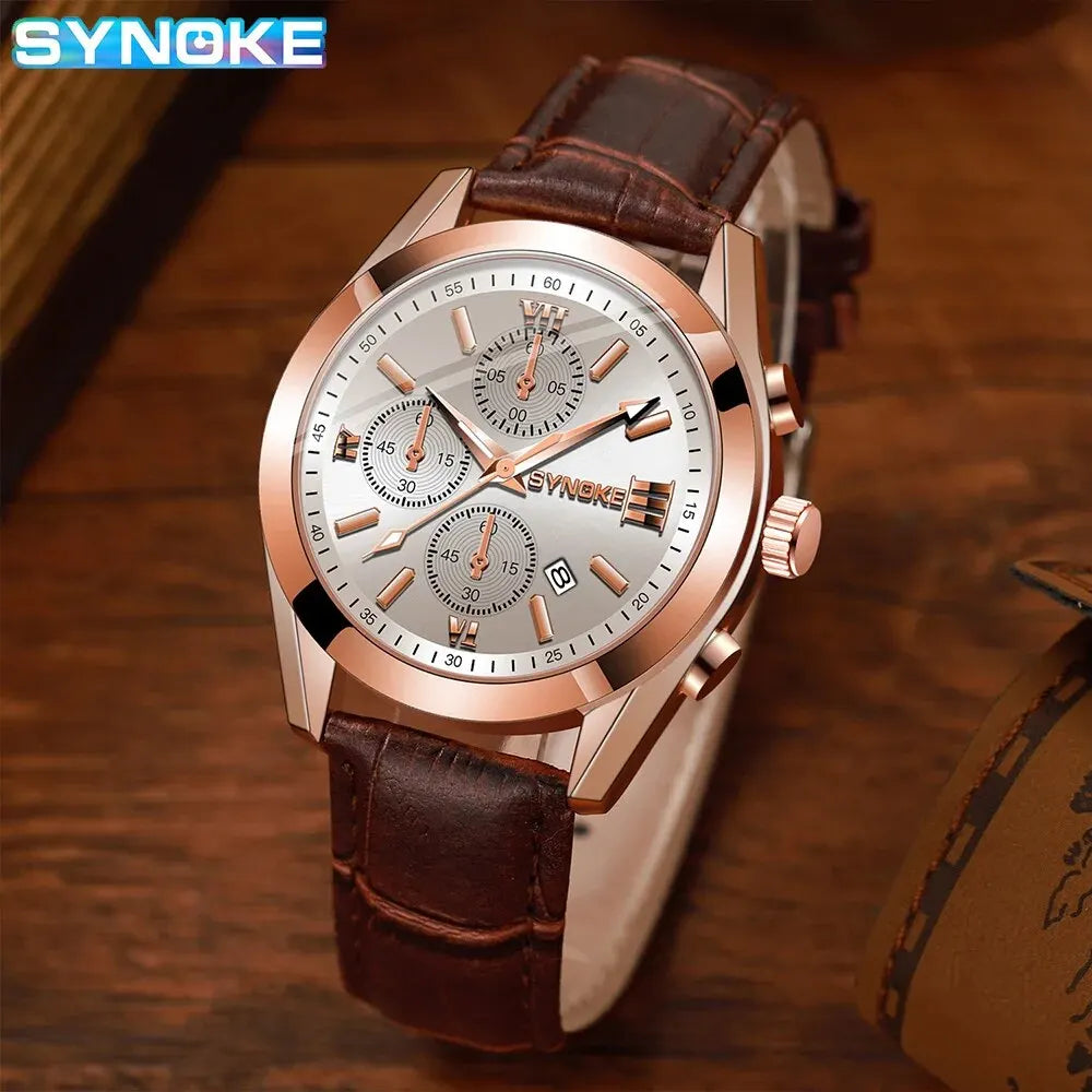 SYNOKE Mode Affaires Hommes Loisirs Non Mécanique Ceinture Alliage Hommes Montre Lueur Nocturne Étanche Calendrier Montre À Quartz